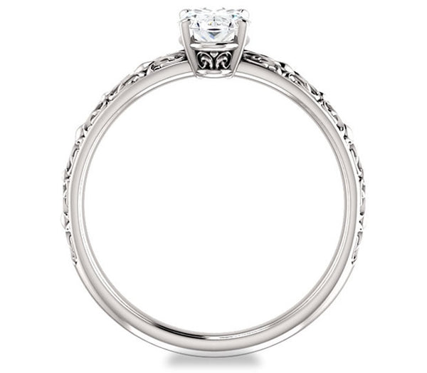 0.90ct (7.0x5.0mm) Oval  14K White Gold Vintage Inspired Filigree Solitaire Engagement Ring