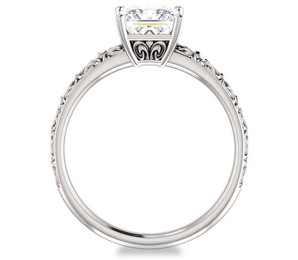 1.30ct (6.0mm) Princess  14K White Gold Vintage Inspired Filigree Solitaire Engagement Ring