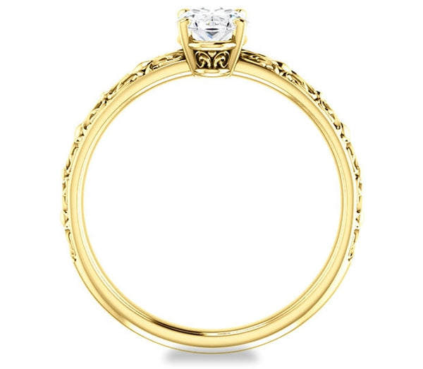 0.90ct (7.0x5.0mm) Oval  14K Yellow Gold Vintage Inspired Filigree Solitaire Engagement Ring