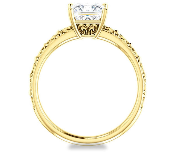 1.30ct (6.0mm) Princess  14K Yellow Gold Vintage Inspired Filigree Solitaire Engagement Ring