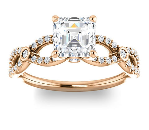 1.30ct (6.5mm) Asscher  14K Rose Gold Infinity Engagement Ring with Accents