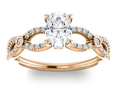 0.90ct (7.0x5.0mm) Oval  14K Rose Gold Infinity Engagement Ring with Accents