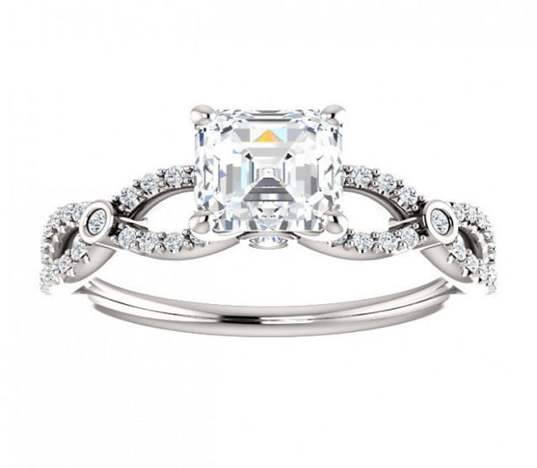 1.30ct (6.5mm) Asscher  14K White Gold Infinity Engagement Ring with Accents