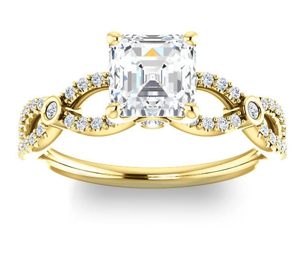 1.30ct (6.5mm) Asscher  14K Yellow Gold Infinity Engagement Ring with Accents