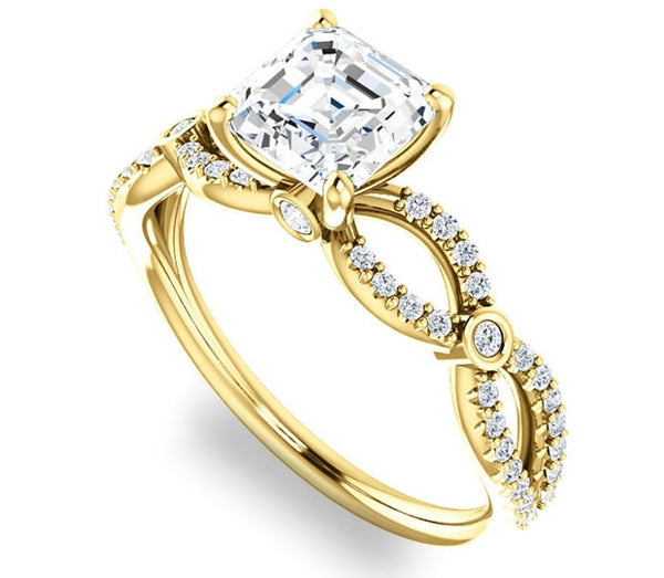 1.30ct (6.5mm) Asscher  14K Yellow Gold Infinity Engagement Ring with Accents