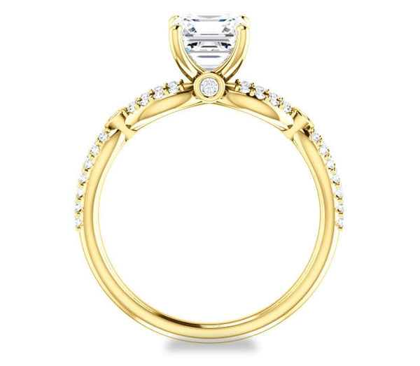 1.30ct (6.5mm) Asscher  14K Yellow Gold Infinity Engagement Ring with Accents