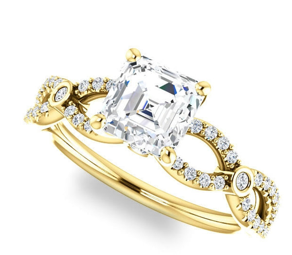 1.30ct (6.5mm) Asscher  14K Yellow Gold Infinity Engagement Ring with Accents