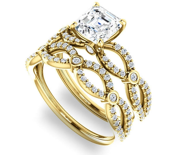 1.30ct (6.5mm) Asscher  14K Yellow Gold Infinity Engagement Ring with Accents