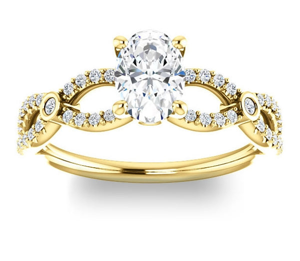 0.90ct (7.0x5.0mm) Oval  14K Yellow Gold Infinity Engagement Ring with Accents