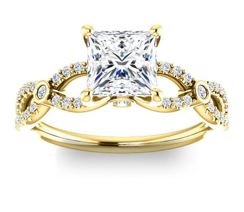 1.30ct (6.0mm) Princess  14K Yellow Gold Infinity Engagement Ring with Accents