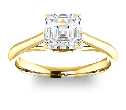 1.30ct (6.5mm) Asscher  14K Yellow Gold Solitaire Engagement Ring