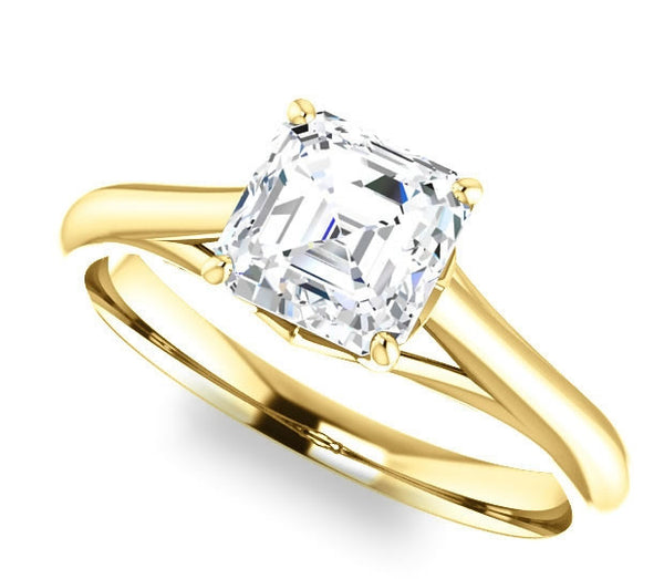 1.30ct (6.5mm) Asscher  14K Yellow Gold Solitaire Engagement Ring