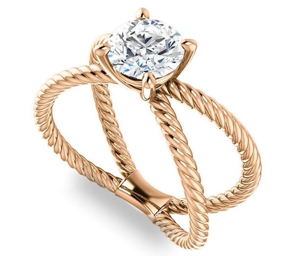 1.00ct (6.5mm) Round  14K Rose Gold Cross Rope Solitaire Engagement Ring