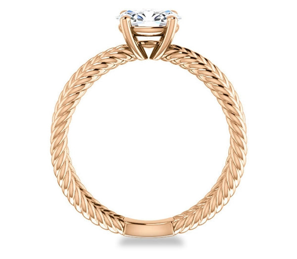 0.90ct (7.0x5.0mm) Oval  14K Rose Gold Cross Rope Solitaire Engagement Ring