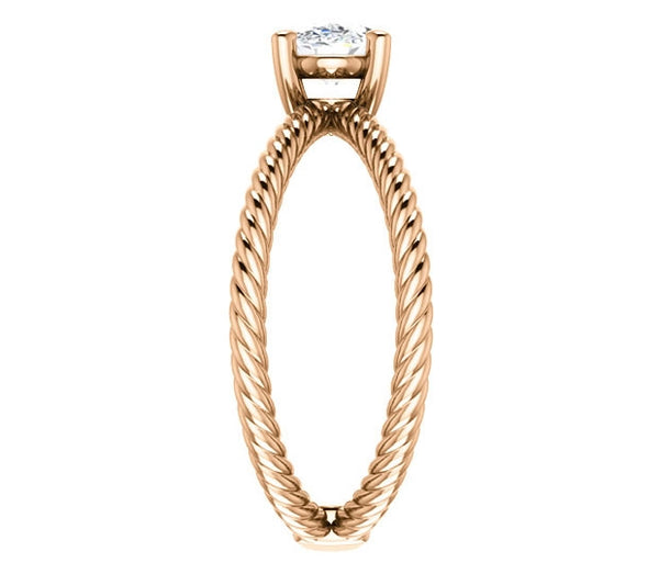 0.90ct (7.0x5.0mm) Oval  14K Rose Gold Cross Rope Solitaire Engagement Ring