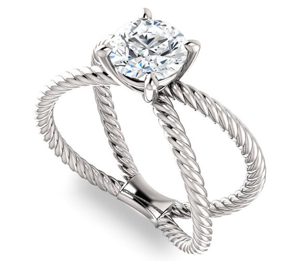 1.00ct (6.5mm) Round  14K White Gold Cross Rope Solitaire Engagement Ring