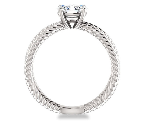 0.90ct (7.0x5.0mm) Oval  14K White Gold Cross Rope Solitaire Engagement Ring