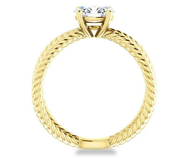 0.90ct (7.0x5.0mm) Oval  14K Yellow Gold Cross Rope Solitaire Engagement Ring