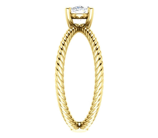 0.90ct (7.0x5.0mm) Oval  14K Yellow Gold Cross Rope Solitaire Engagement Ring