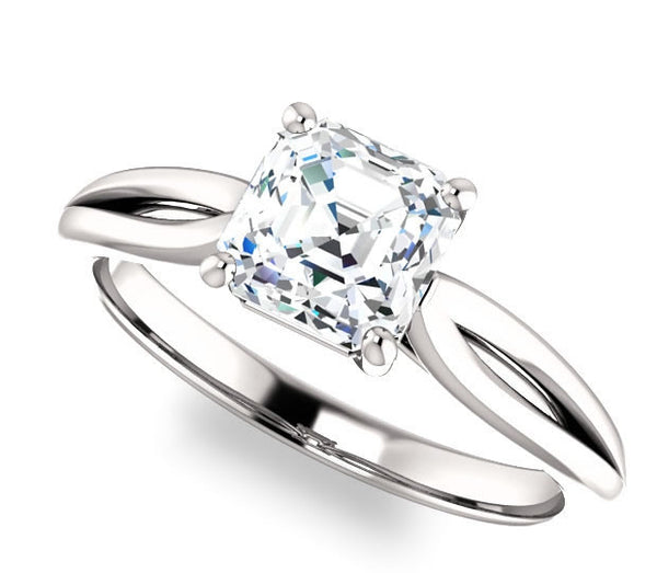 1.30ct (6.5mm) Asscher  14K White Gold Solitaire Engagement Ring