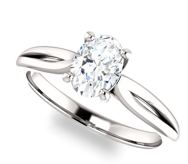 0.90ct (7.0x5.0mm) Oval  14K White Gold Solitaire Engagement Ring