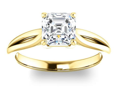 1.30ct (6.5mm) Asscher  14K Yellow Gold Solitaire Engagement Ring