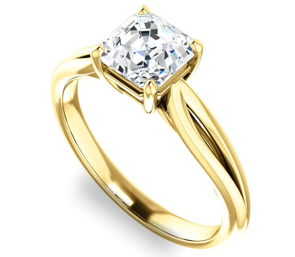 1.30ct (6.5mm) Asscher  14K Yellow Gold Solitaire Engagement Ring