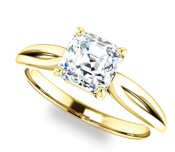 1.30ct (6.5mm) Asscher  14K Yellow Gold Solitaire Engagement Ring