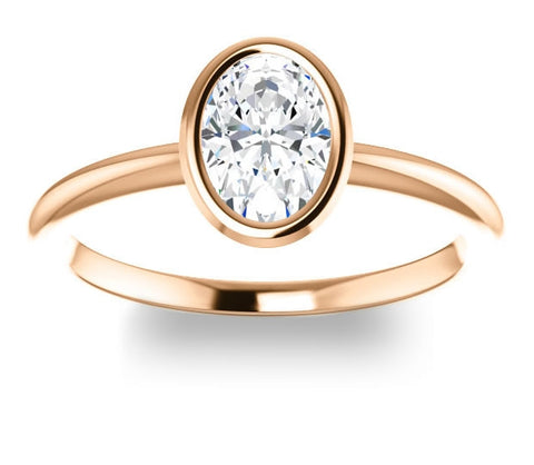 0.90ct (7.0x5.0mm) Oval  14K Rose Gold Solitaire Bezel Engagement Ring