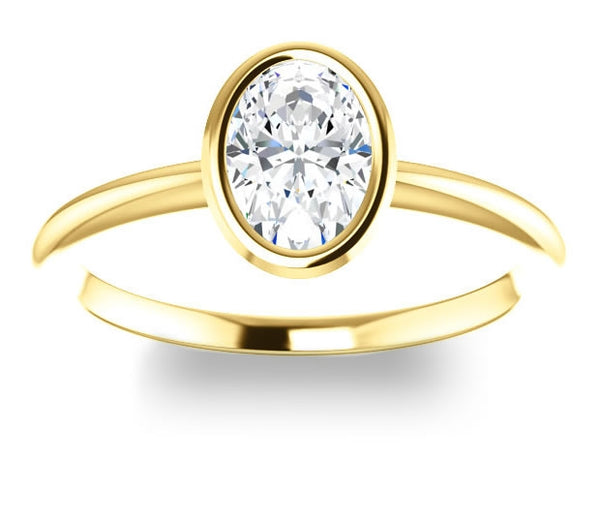 0.90ct (7.0x5.0mm) Oval  14K Yellow Gold Solitaire Bezel Engagement Ring