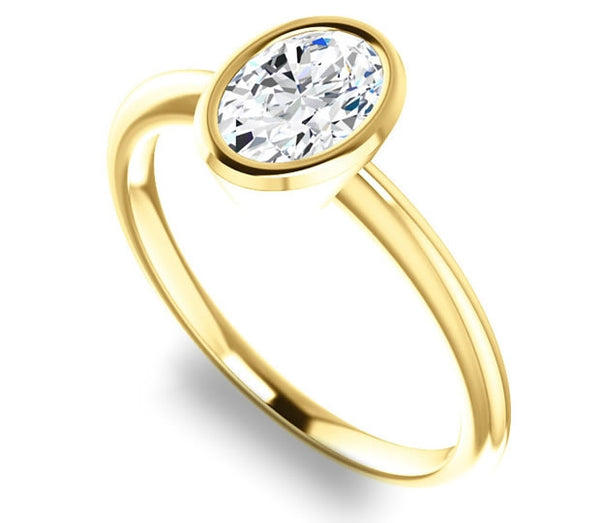 0.90ct (7.0x5.0mm) Oval  14K Yellow Gold Solitaire Bezel Engagement Ring