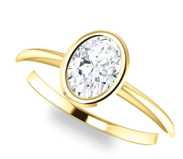 0.90ct (7.0x5.0mm) Oval  14K Yellow Gold Solitaire Bezel Engagement Ring