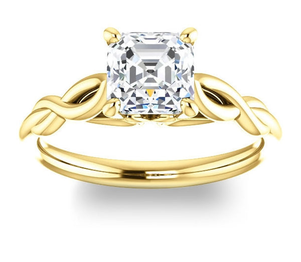 1.30ct (6.5mm) Asscher  14K Yellow Gold Solitaire Engagement Ring