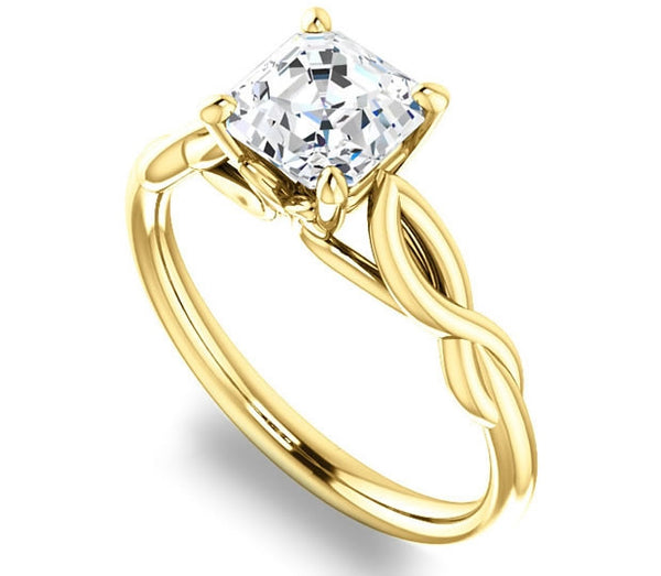 1.30ct (6.5mm) Asscher  14K Yellow Gold Solitaire Engagement Ring