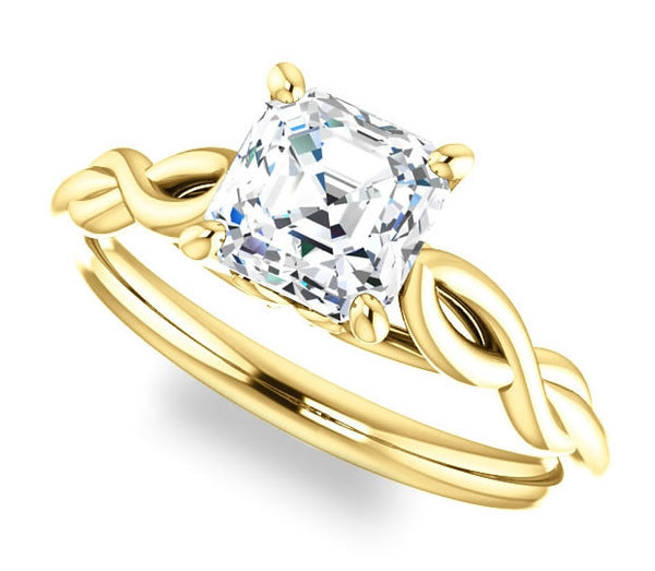 1.30ct (6.5mm) Asscher  14K Yellow Gold Solitaire Engagement Ring