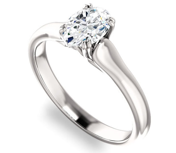 0.90ct (7.0x5.0mm) Oval  14K White Gold Solitaire Engagement Ring