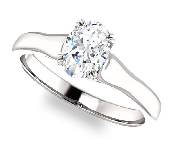 0.90ct (7.0x5.0mm) Oval  14K White Gold Solitaire Engagement Ring