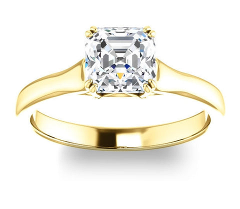 1.30ct (6.5mm) Asscher  14K Yellow Gold Solitaire Engagement Ring