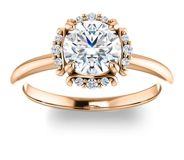 1.00ct (6.5mm) Round  14K Rose Gold Accented Solitaire Engagement Ring