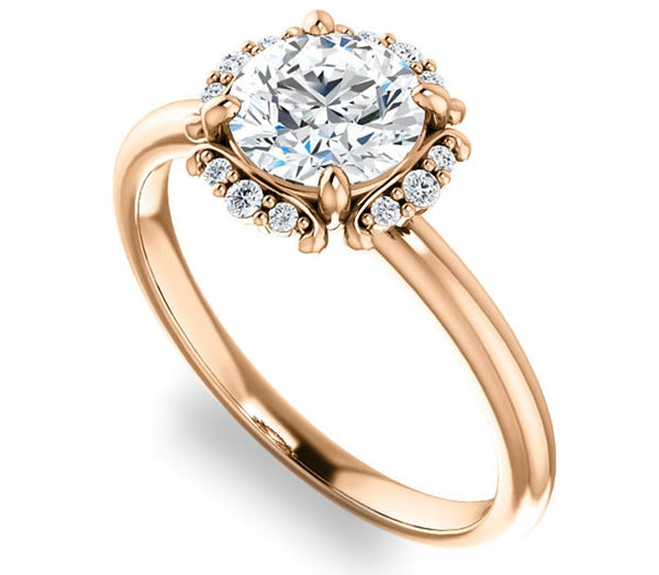 1.00ct (6.5mm) Round  14K Rose Gold Accented Solitaire Engagement Ring