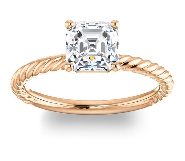 1.30ct (6.5mm) Asscher  14K Rose Gold Rope Solitaire Engagement Setting