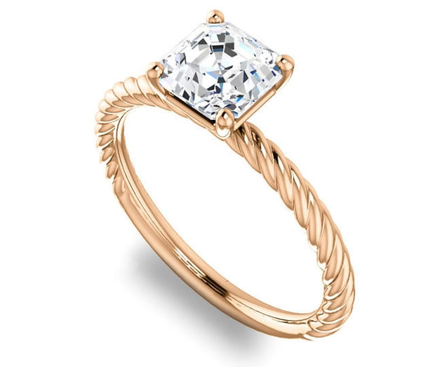 1.30ct (6.5mm) Asscher  14K Rose Gold Rope Solitaire Engagement Setting