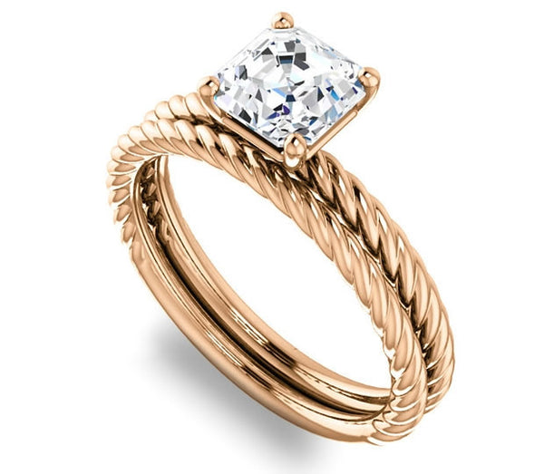 1.30ct (6.5mm) Asscher  14K Rose Gold Rope Solitaire Engagement Setting