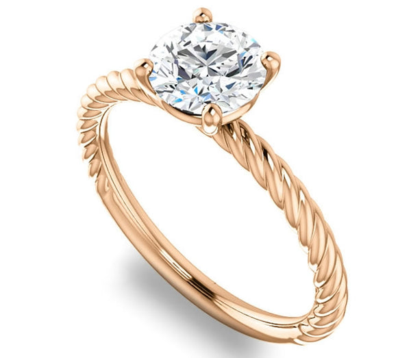 1.00ct (6.5mm) Round  14K Rose Gold Rope Solitaire Engagement Setting