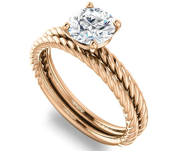 1.00ct (6.5mm) Round  14K Rose Gold Rope Solitaire Engagement Setting