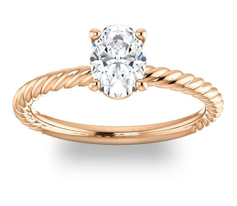 0.90ct (7.0x5.0mm) Oval  14K Rose Gold Rope Solitaire Engagement Setting