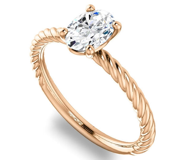 0.90ct (7.0x5.0mm) Oval  14K Rose Gold Rope Solitaire Engagement Setting