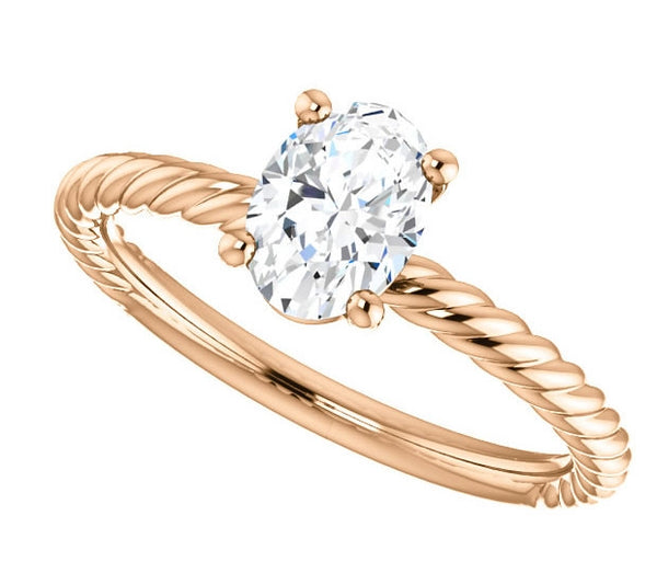 0.90ct (7.0x5.0mm) Oval  14K Rose Gold Rope Solitaire Engagement Setting