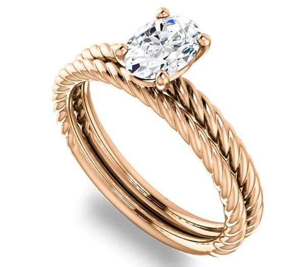 0.90ct (7.0x5.0mm) Oval  14K Rose Gold Rope Solitaire Engagement Setting