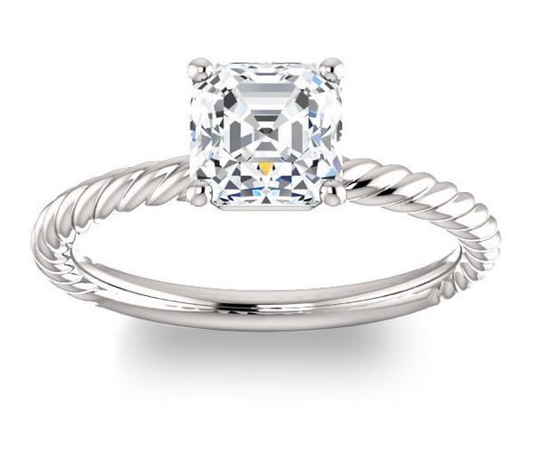 1.30ct (6.5mm) Asscher  14K White Gold Rope Solitaire Engagement Setting